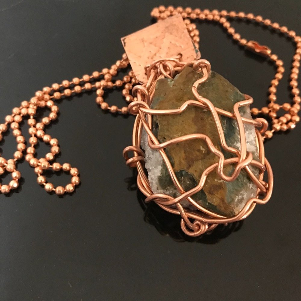 Genuine Amethyst Druzy Drusy Pendant Solid Pure Copper Necklace Natural Mens - Picture 7 of 8